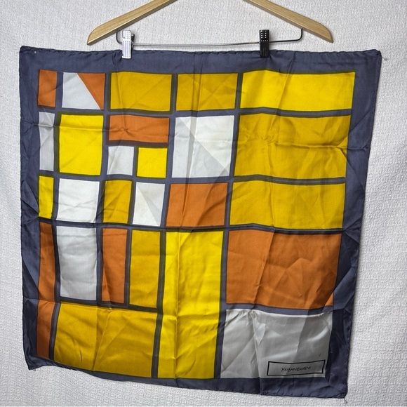 Yves Saint Laurent Geometric Yellow and Orange Scarf - Picture 7 of 10